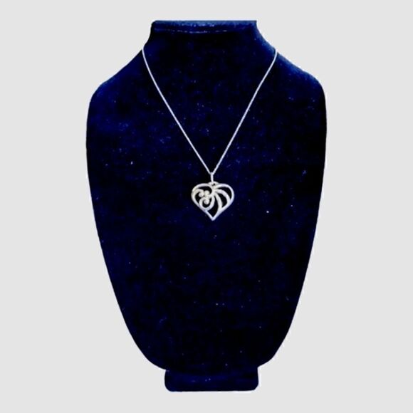 STERLING SILVER 925 HEART in Wavy Design  1" 1/2" w/ 18" Separate  Lobster CHAIN - Picture 3 of 7